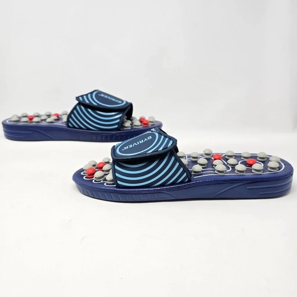 BYRIVER Acupressure Massage Slippers Navy Blue Sandals Size L Mens 9-10